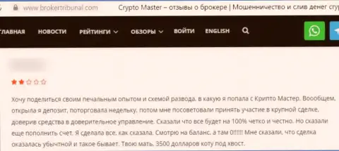 Отзыв, после анализа которого становится понятно, контора Crypto Master LLC - это ВОРЮГИ !!!