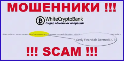 Юр. лицом, управляющим ворюгами White Crypto Bank, является Джили Финанс Денмарк А/С