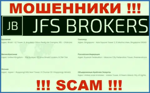 JFS Brokers на своем сайте предоставили ложные данные на счет адреса регистрации