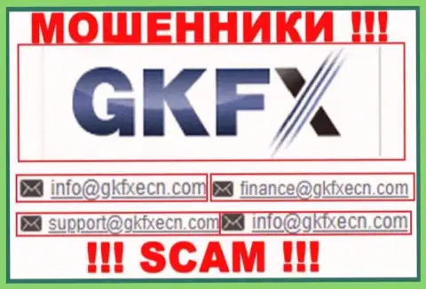 В контактной информации, на веб-ресурсе мошенников GKFX Internet Yatirimlari Limited Sirketi, показана именно эта электронная почта