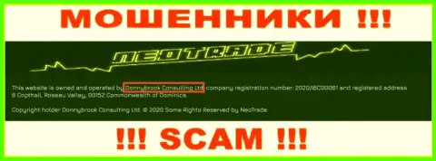 Юридическое лицо компании NeoTrade Pro это Доннибрук Консалтинг Лтд, информация взята с официального web-сервиса