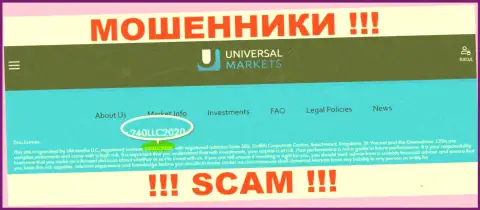 Universal Markets мошенники всемирной интернет сети !!! Их номер регистрации: 240LLC2020