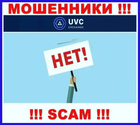 На web-ресурсе мошенников UVC Exchange нет ни единого слова о регуляторе компании