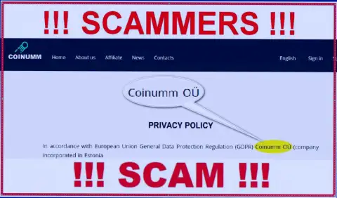 Coinumm Com scammers legal entity - this information from the scam website