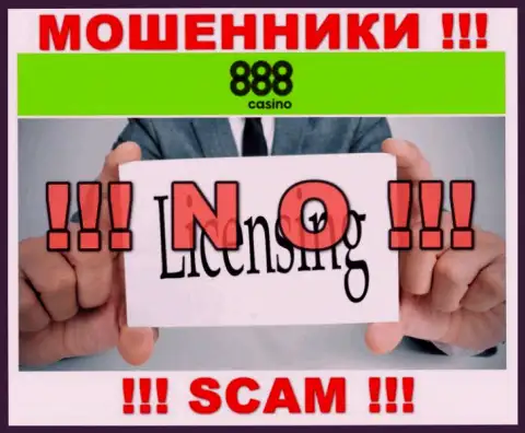 На ресурсе компании 888Casino Com не засвечена инфа о наличии лицензии на осуществление деятельности, скорее всего ее просто нет