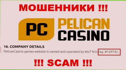 Номер регистрации PelicanCasino Games, который взят с их официального интернет-портала - 12974