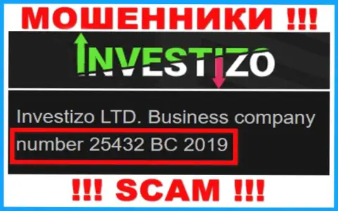 Investizo LTD интернет мошенников Инвестицо зарегистрировано под этим номером регистрации: 25432 BC 2019
