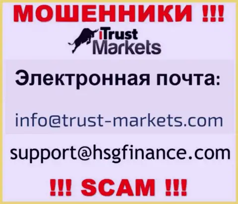 Компания Trust Markets не прячет свой адрес электронного ящика и показывает его на своем сайте