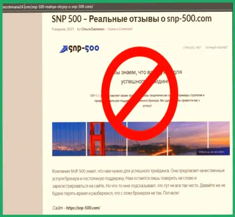 Чем грозит взаимодействие с компанией SNP 500 ? Публикация о internet-мошеннике