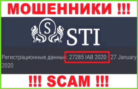 Регистрационный номер STOKTRADEINVEST LTD, который мошенники указали на своей internet странице: 27285 IAB 2020