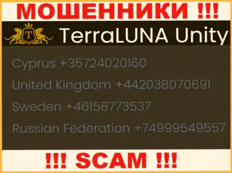 Вызов от интернет махинаторов TerraLunaUnity можно ждать с любого номера телефона, их у них множество