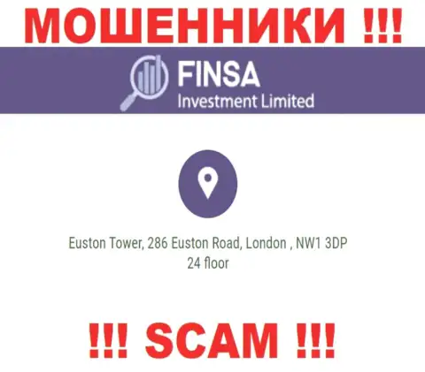 Избегайте работы с организацией FinsaInvestmentLimited Com - эти internet шулера показали фиктивный официальный адрес