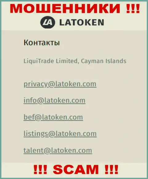 Адрес электронного ящика, который internet-кидалы Latoken предоставили у себя на официальном сайте