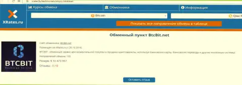 Материал об online-обменке BTCBit на сайте xrates ru
