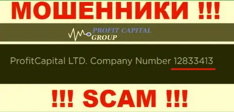 Номер регистрации Profit Capital Group, который указан аферистами у них на онлайн-ресурсе: 12833413