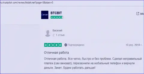 Работа интернет-компании БТЦ Бит представлена в отзывах на онлайн-сервисе trustpilot com