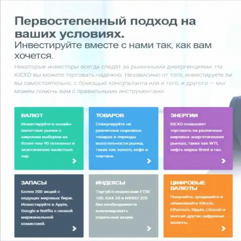 Инструменты для спекулирования брокерской организации Kiexo Com