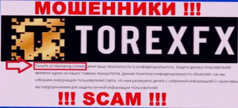 Юридическое лицо, управляющее интернет лохотронщиками TorexFX - это Торекс ФХ 42 Маркетинг Лтд